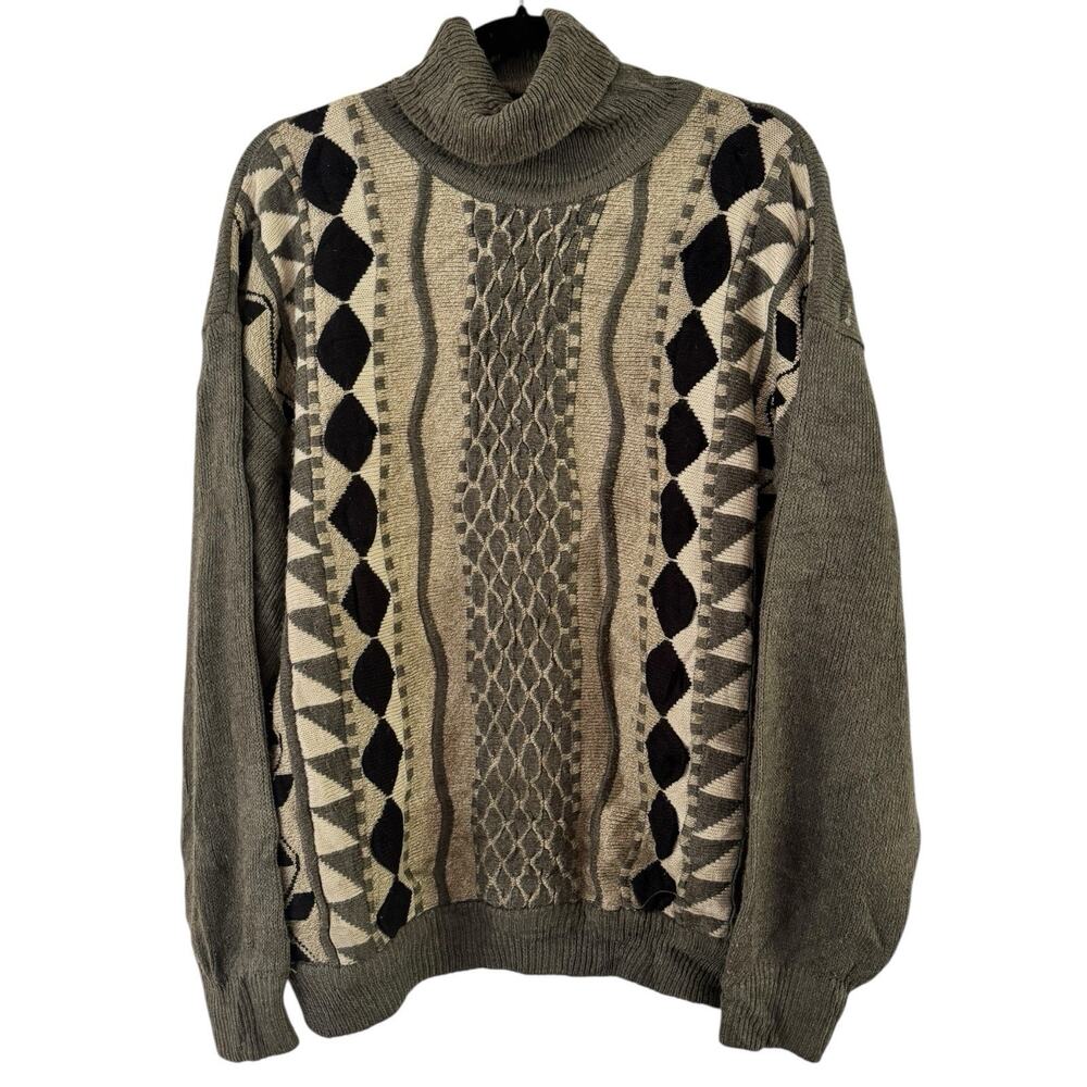 Other Sweat Green Vintage 3D Knit Turtleneck Sweater Womans Size Large Retro Dad